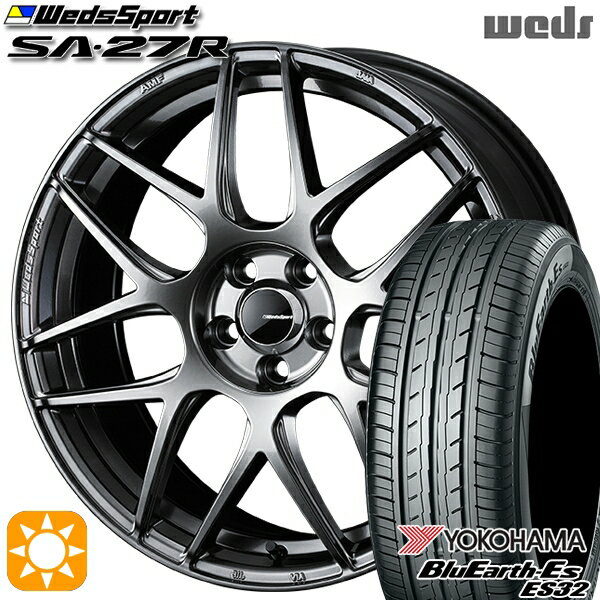 【取付対象】185/60R15 84H ヨコハマ ブルーアース ES32 Weds ウェッズスポーツ SA27R PSB（プラチナシルバーブラック） 15インチ 6.0J 4H100 サマータイヤホイールセット