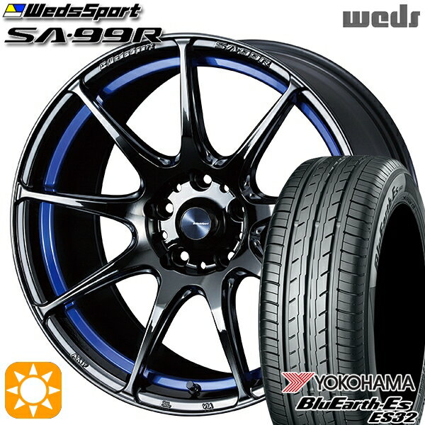 【取付対象】エクストレイル フォレスター 225/60R17 99H ヨコハマ ブルーアース ES32 Weds ウェッズスポーツ SA99R BLCII (ブルーライトクロームツー) 17インチ 7.5J 5H114.3 サマータイヤホイールセット