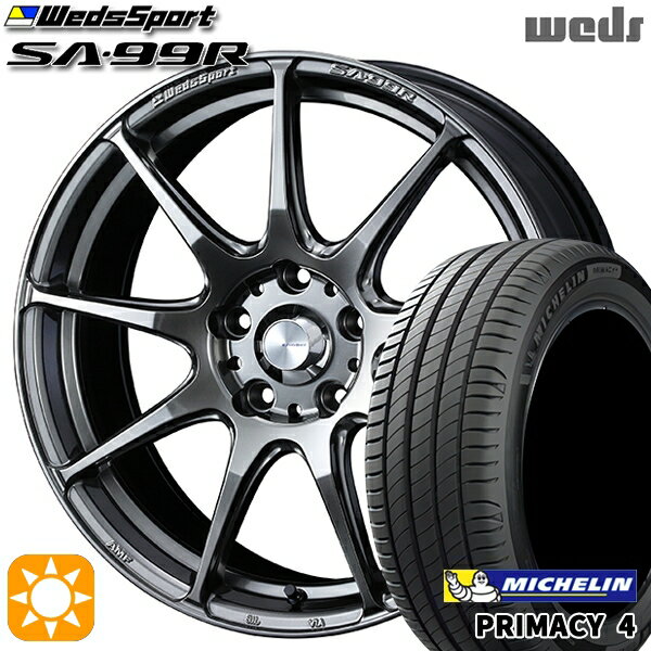 【取付対象】フィット アクア 185/60R15 88H XL ミシュラン プライマシー4 Weds ウェッズスポーツ SA99R PSB (プラチナシルバーブラック) 15インチ 6.0J 4H100 サマータイヤホイールセット