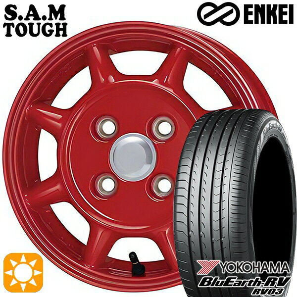【取付対象】エブリィワゴン 165/60R14 75H ヨコハマ ブルーアース RV03 ENKEI S.A.M タフ レッド 14インチ 5.0J 4H100 サマータイヤホイールセット