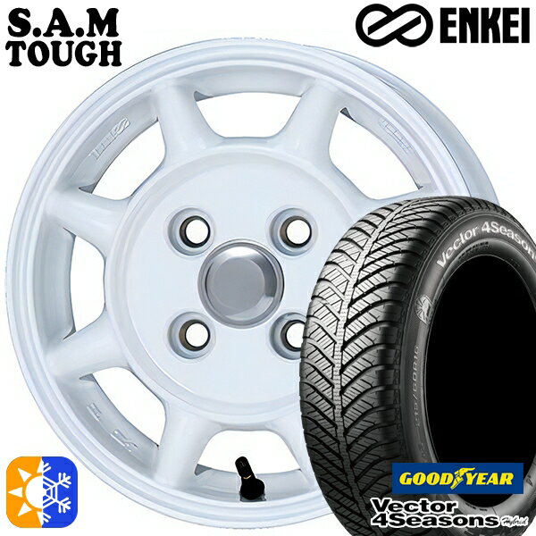 155/65R13 73H グッドイヤー ベクター フォーシーズンズ ENKEI エンケイ S.A.M タフ 13インチ 4.5J 4H100 ホワイト オールシーズンタイヤホイールセット