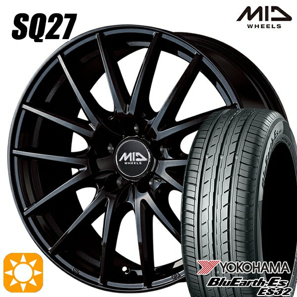 【取付対象】リーフ ノア 205/55R16 91V ヨコハマ ブルーアース ES32 MID シュナイダー SQ27 メタリックブラック 16インチ 6.5J 5H114.3 サマータイヤホイールセット