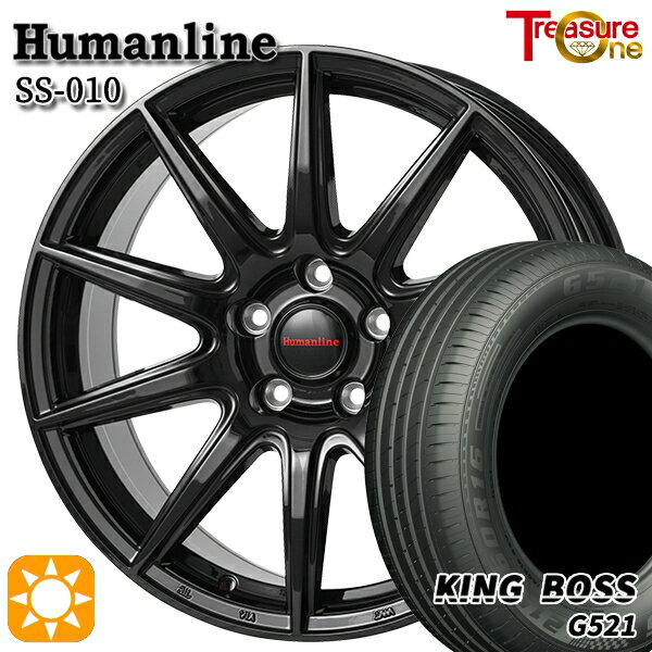 【取付対象】205/60R16 92V キングボス G521 トレジャーワン ヒューマンライン SS010 ブラック 16インチ 6.5J 5H114.3 +38/+48/+53 サマータイヤホイールセット