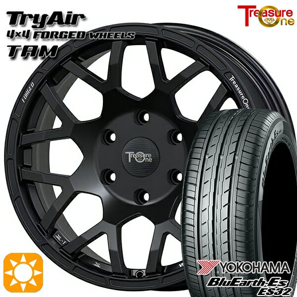 【取付対象】ヴェゼル オデッセイ 215/60R16 95H ヨコハマ ブルーアース ES32 トレジャーワン 鍛造 トライエアー TAM マットブラック 16インチ 7.0J 5H114.3 サマータイヤホイールセット