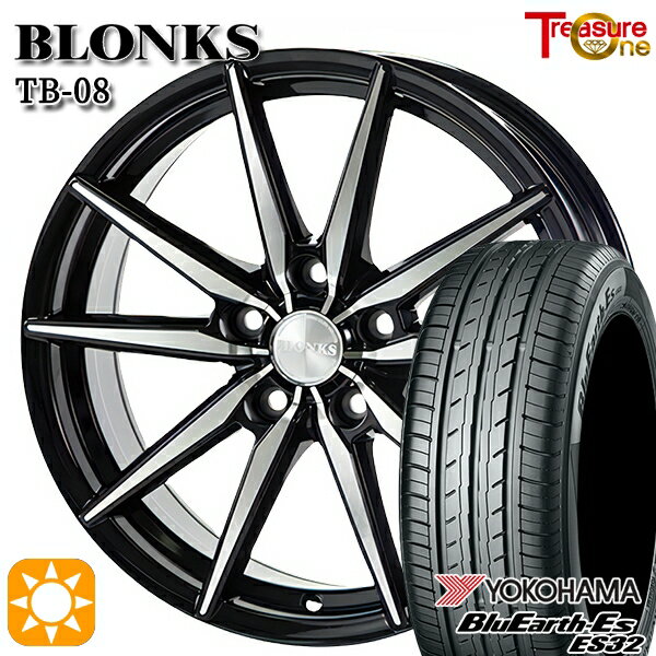 【取付対象】フリード 185/65R15 88S ヨコハマ ブルーアース ES32 トレジャーワン ブロンクス TB08 ブラックポリッシュ 15インチ 6.0J 5H114.3 サマータイヤホイールセット