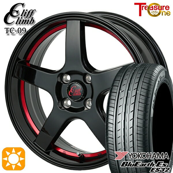 【取付対象】185/55R16 83V ヨコハマ ブルーアース ES32 トレジャーワン クリフクライム TC09 ブラックレッドアンダーカット 16インチ 6.0J 4H100 サマータイヤホイールセット