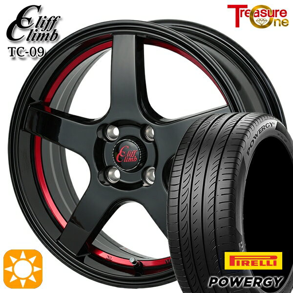 【取付対象】185/60R15 84H ピレリ パワジー トレジャーワン クリフクライム TC09 ブラックレッドアンダーカット 15インチ 5.5J 4H100 サマータイヤホイールセット