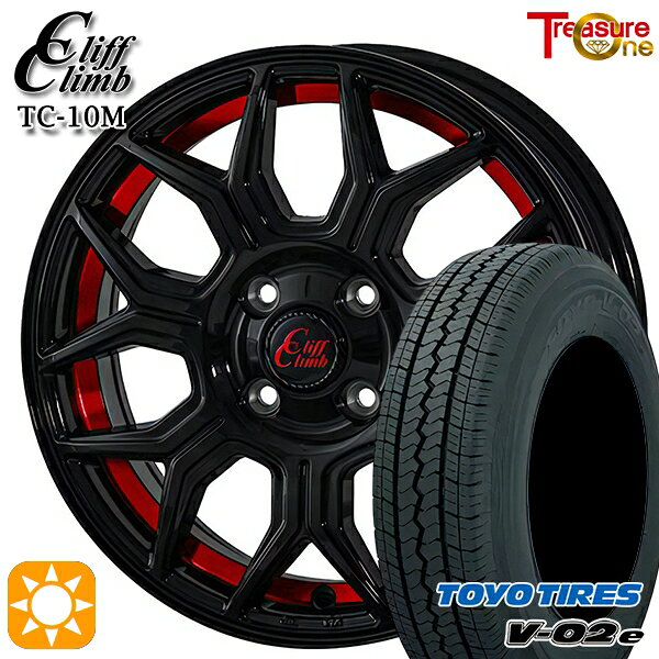 【取付対象】軽トラ 145/80R12 80/78N トーヨー V02E V-02E トレジャーワン クリフクライム TC10M ブラックレッドアンダーカット 12インチ 4.0J 4H100 サマータイヤホイールセット