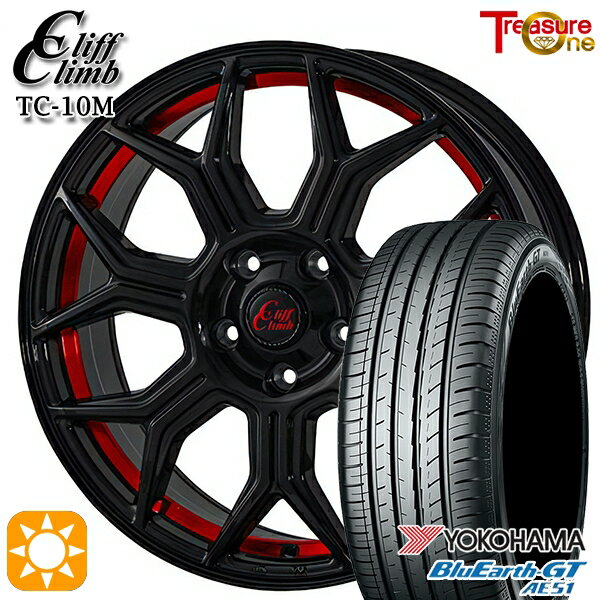 【取付対象】215/45R18 93W XL ヨコハマ ブルーアースGT AE51 トレジャーワン クリフクライム TC10M ブラックレッドアンダーカット 18インチ 7.0J 5H114.3 サマータイヤホイールセット