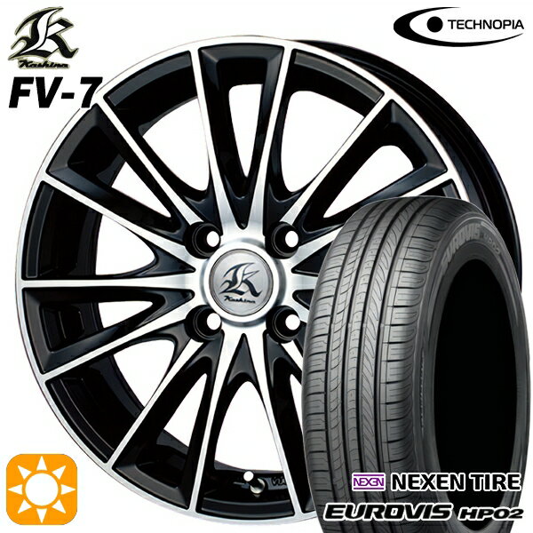 【取付対象】155/65R14 ネクセン ロードストーン ユーロビズ HP02 テクノピア カシーナ FV7 ブラックポリッシュ 14インチ 4.5J 4H100 サマータイヤホイールセット