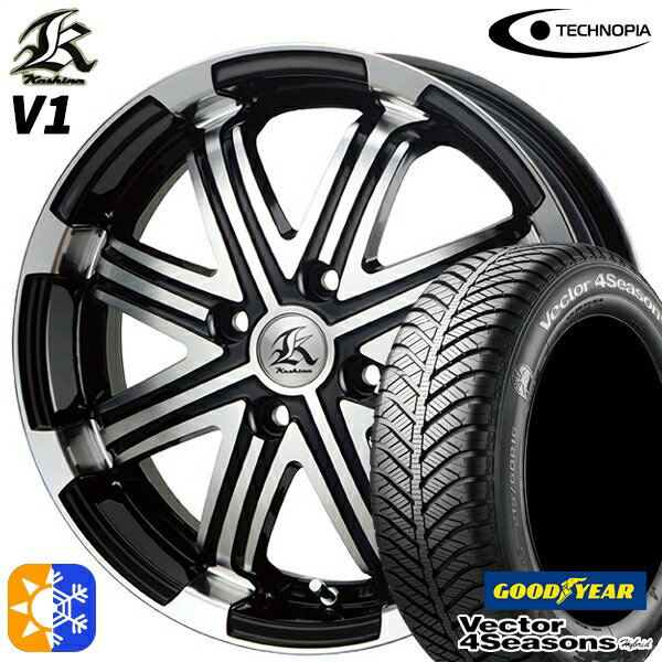 165/50R15 73H グッドイヤー ベクター フォーシーズンズ テクノピア カシーナ V1 ブラックポリッシュ 15インチ 5.0J 4H100 オールシーズンタイヤホイールセット