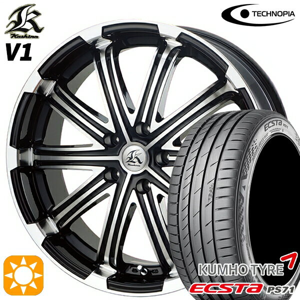 【取付対象】215/40R18 89W XL クムホ エクスタ PS71 テクノピア カシーナ V1 ブラックポリッシュ 18インチ 7.0J 5H114.3 サマータイヤホイールセット