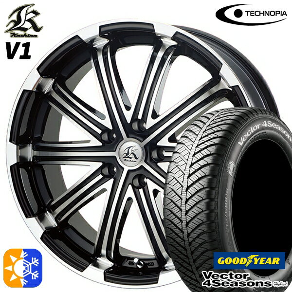 215/45R18 89H グッドイヤー ベクター フォーシーズンズ テクノピア カシーナ V1 ブラックポリッシュ 18インチ 7.0J 5H114.3 オールシーズンタイヤホイールセット