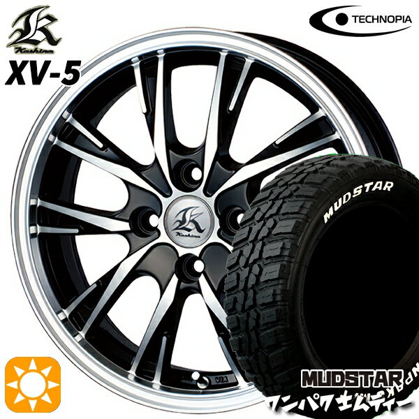 【取付対象】155/65R14 75S WL マッドスター ワンパク M/T ホワイトレター テクノピア カシーナ XV5 ブラックポリッシュ 14インチ 4.5J 4H100 サマータイヤホイールセット