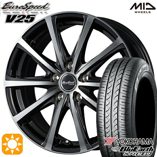 【取付対象】195/65R15 91V ヨコハマ ブルーアース AE01F MID ユーロスピード V25 ブラックポリッシュ 15インチ 6.0J 5H114.3 サマータイヤホイールセット