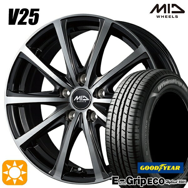 【取付対象】195/65R15 91H グッドイヤー エフィシェントグリップ エコ EG01 MID ユーロスピード V25 ブラックポリッシュ 15インチ 6.0J 5H114.3 サマータイヤホイールセット