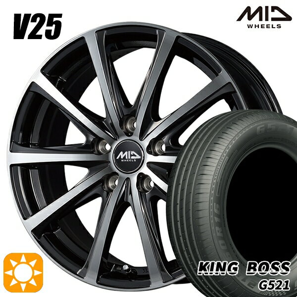 【取付対象】195/65R15 91H キングボス G521 MID ユーロスピード V25 ブラックポリッシュ 15インチ 6.0J 5H114.3 サマータイヤホイールセット