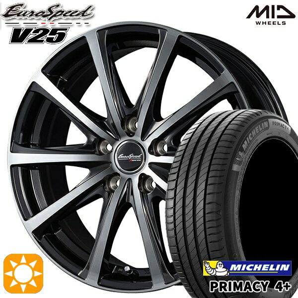 【取付対象】205/60R16 92H ミシュラン プライマシー4プラス MID ユーロスピード V25 ブラックポリッシュ 16インチ 6.5J 5H114.3 サマータイヤホイールセット