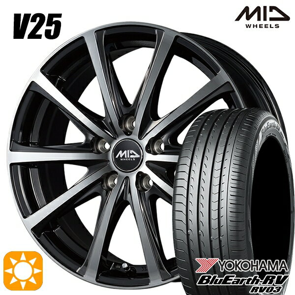 【取付対象】ヴェゼル オデッセイ 215/60R16 95H ヨコハマ ブルーアース RV03 MID ユーロスピード V25 ブラックポリッシュ 16インチ 6.5J 5H114.3 サマータイヤホイールセット