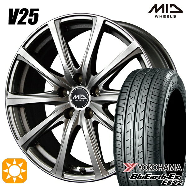 【取付対象】215/50R17 95V XL ヨコハマ ブルーアース ES32 MID ユーロスピード V25 メタリックグレー 17インチ 7.0J 5H100 サマータイヤホイールセット