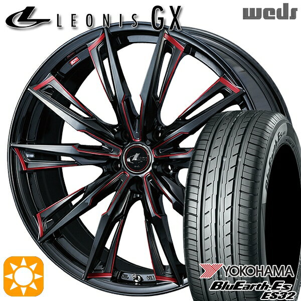 【取付対象】セレナ 215/40R18 85W ヨコハマ ブルーアース ES32 Weds レオニス GX BK/SC[RED] (ブラック/SCマシニング[レッド]) 18インチ 7.0J 5H114.3 サマータイヤホイールセット