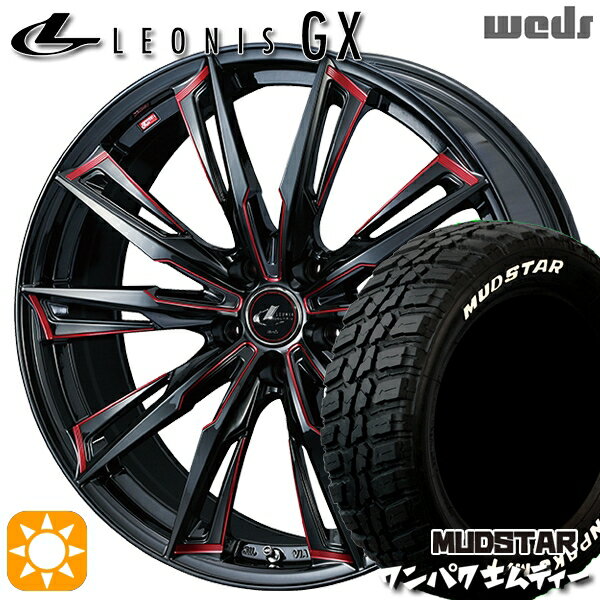 【取付対象】アウトランダー デリカD5 225/55R18 98T WL マッドスター ワンパク M/T ホワイトレター Weds レオニス GX BK/SC[RED] (ブラック/SCマシニング[レッド]) 18インチ 7.0J 5H114.3 サマータイヤホイールセット
