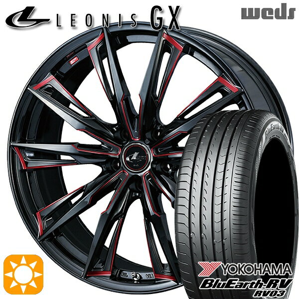 【取付対象】C-HR カローラクロス 215/60R17 96H ヨコハマ ブルーアース RV03 Weds レオニス GX BK/SC[RED] (ブラック/SCマシニング[レッド]) 17インチ 7.0J 5H114.3 サマータイヤホイールセット