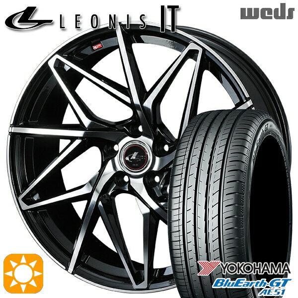 【取付対象】リーフ ノア 205/55R16 91V ヨコハマ ブルーアースGT AE51 Weds レオニス IT PBMC (パールブラック/ミラーカット) 16インチ 6.5J 5H114.3 サマータイヤホイールセット