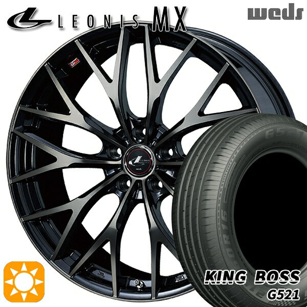 【取付対象】リーフ ノア 205/55R16 91V キングボス G521 Weds レオニス MX PBMC/TI (パールブラック ミラーカット/チタントップ) 16インチ 6.5J 5H114.3 サマータイヤホイールセット