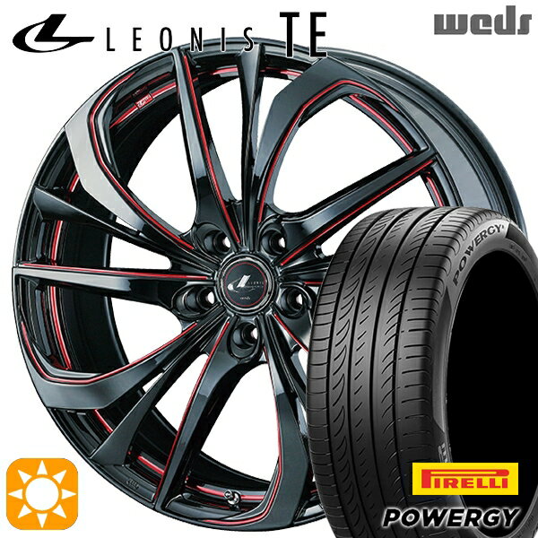 【取付対象】エクストレイル アテンザ 225/55R17 101W XL ピレリ パワジー Weds レオニス TE BK/SC[RED] (ブラック/SCマシニング[レッド]) 17インチ 7.0J 5H114.3 サマータイヤホイールセット