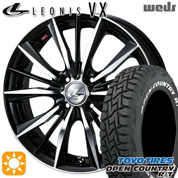【取付対象】アゲ軽 165/80R14 97/95N LT トーヨー オープンカントリー R/T ホワイトレター Weds レオニス VX BKMC (ブラック ミラーカット) 14インチ 4.5J 4H100 サマータイヤホイールセット