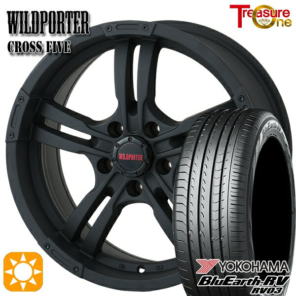 【取付対象】エルグランド クロスロード 215/65R16 98H ヨコハマ ブルーアース RV03 トレジャーワン ワイルドポーター クロスファイブ マットブラック 16インチ 7.0J 5H114.3 サマータイヤホイールセット