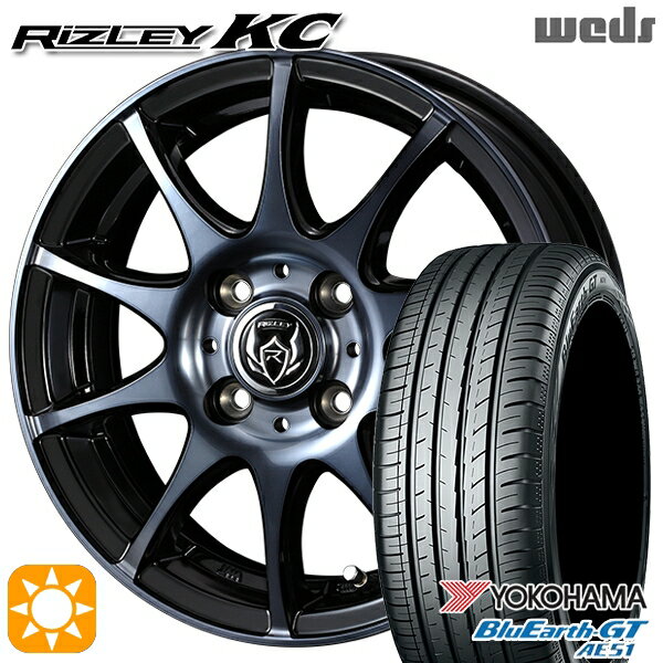 【取付対象】フィット アクア 185/60R15 84H ヨコハマ ブルーアースGT AE51 Weds ライツレーKC ブラックポリッシュBC 15インチ 5.5J 4H100 サマータイヤホイールセット