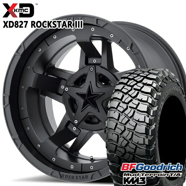 【取付対象】JEEPラングラー 265/65R17 120/117Q RBL BFグッドリッチ マッドテレーン T/A KM3 KMC XD827 ROCKSTAR III 17インチ 8.0J 5H127 MATTE BLACK(w/Black Accents) サマータイヤホイールセット