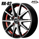 15インチ 5.5J 4H100 +43 MID シュナイダー RX02 ブラックポリッシュ/アンダーカットレッド アルミホイール単品 4本(1台分) 送料無料(2)