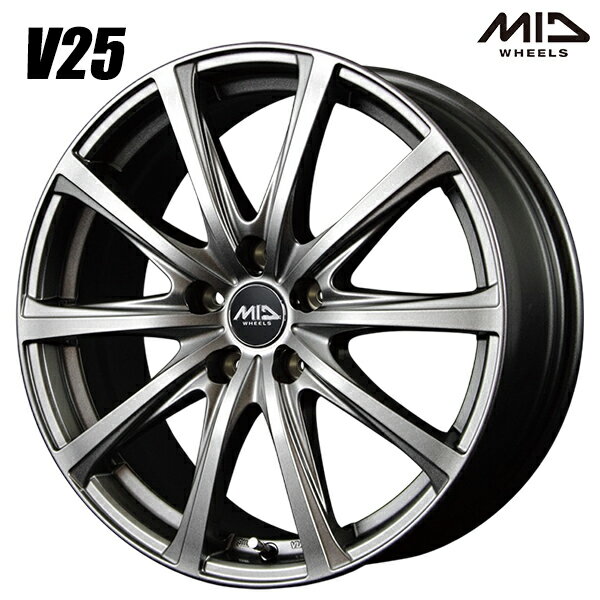 17インチ 7.0J 5H114.3 +38 MID マルカサービス V25 メタリックグレー アルミホイール単品 4本（1台分） 送料無料