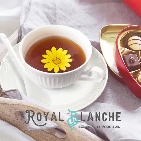 【Royal Blanche】 ティーカップ＆ソーサー 200cc 日本製 美濃焼 陶器 白磁 白い食器 洋食器 軽量 しのぎ カップアンドソーサー セット 紅茶カップ コーヒーカップ お皿 プレート カフェ風 アンティーク シンプル ポーセリンアート 北欧