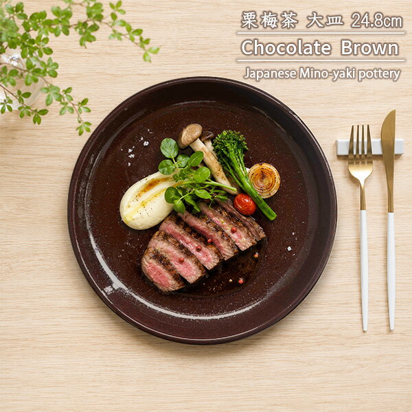 【半額クーポン】【特価品】大皿 24.8cm 栗梅茶 チョコレートブラウン 大皿 盛皿 日本製 美濃焼 和食器 和モダン ワンプレート とんかつ 盛り合わせ モダン おもてなし 業務用にも 玉縁 ディナー皿 和カフェ