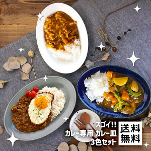 スゴイ カレー皿 3色セット カレー専用 3枚セット 軽い 軽量 スロープ カレー皿 27.9cm 食べやすい ななめ 斜め 楕円 日本製 美濃焼 陶器 カフェ風 食器 おしゃれ 便利 モダン オーバル 白 グレー ネイビー