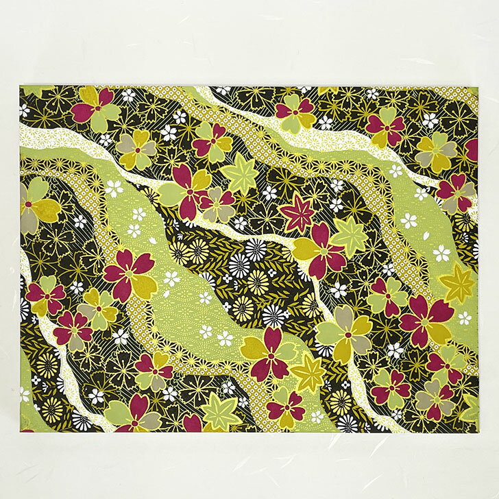 ◎見開き御朱印帳　流れ花　緑（みひらきごしゅいんちょう　ながればな　みどり）
