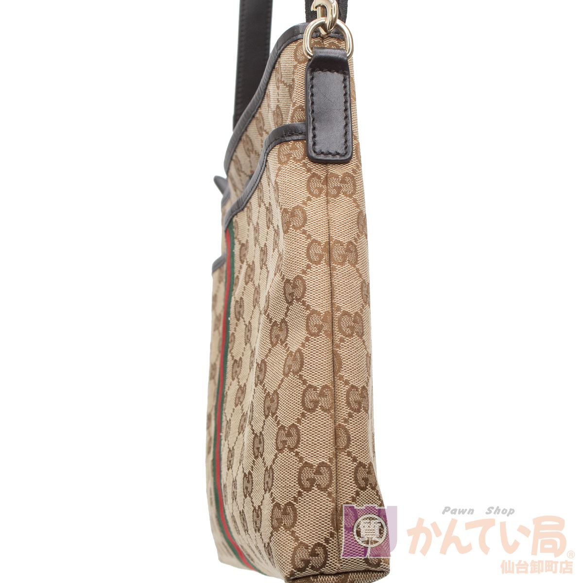 【GUCCI】グッチ　GGキャンバスウェブラインショルダーバッグ　388926　ベージュ系　シェリーライン　レディース　メンズ　ユニセックス　【中古】USED-A　かんてい局仙台卸町店