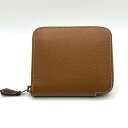 【HERMES】エルメス アザップロング シルクインコンパクト C刻印 2018年製 シルバー金具 キャメル ブラウン ラウンドファスナー ラウンドジップ ミニ...