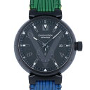 【LOUIS VUITTON】 ルイ・ヴィトン タンブール オールブラック Q1D22 41mm 黒文字盤 SS ステンレス PVDコーティング レザーベルト ...