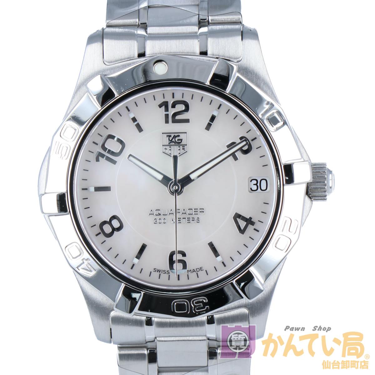 【TAG Heuer】 タグホイヤー アクアレーサー デイト WAF1311 クォーツ ホワイト文字盤 白文字盤 34mm SS ステンレススチール レディース 腕時計 時計 【中古】 USED-A 【9356】 質屋かんてい局仙台卸町店 楽天市場店