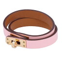 【HERMES】エルメス レザーブレスレット ミニ・ケリー ドゥブルトゥール レザー ピンク ゴールド金具 U刻印 2022年 アクセサリー 【中古】 USED...