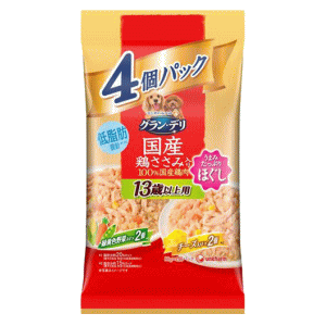 Rakuten - ユニ・チャームペット グラン・デリ 国産鶏ささみ パウチ ほぐし 13歳以上用 バラエティ 緑黄色野菜入り、チーズ入り 80g×4袋入