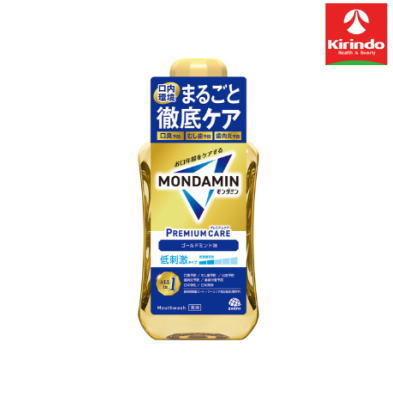 オールインワン（口臭予防 / むし歯予防 / 出血予防/歯肉炎予防 / 歯垢付着予防/口中浄化 / 口中爽快）で口内環境まるごと徹底ケア。 爽やかなゴールドミントの香味です。 低刺激タイプ(刺激度目安：2.0／5.0） 有効成分：セチルピリジニウム塩化物水和物、トラネキサム酸、グリチルリチン酸ジカリウム 成分：湿潤剤：濃グリセリン　溶剤：エタノール　香味剤：香料（ゴールドミントタイプ）、キシリトール、スクラロース　pH調整剤：炭酸水素Na、水酸化Na　可溶剤：POEセチルエーテル　保存剤：フェノキシエタノール、パラベン　歯のコーティング剤：白色セラック　洗浄剤：アルキルカルボキシメチルヒドロキシエチルイミダゾリニウムベタイン、EDTA-2Na　着色剤：黄4 【使用上の注意】 内服液ではないので飲まない。 直射日光を避け、乳幼児の手の届かない所に保管する。 口中の異常、発疹、かゆみ等の症状が現れた場合は使用を中止し、医師に相談する。 誤飲や誤使用が起こらないよう、モンダミン プレミアムケア ゴールドミントのボトルにつめかえてください。 つめかえ後は製造番号を記録してください。お問い合わせの際に必要な場合があります。 ●メーカー：アース製薬　〒101-0048　東京都千代田区神田司町二丁目12番地1　03-5207-7451●区分：医薬部外品●原産国：日本広告文責：(株)キリン堂078-413-1055