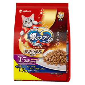 ユニチャームペット 銀のスプーン 贅沢うまみ仕立て 腎臓の健康維持用 15歳頃から まぐろ・かつお・煮干し・白身魚・しらす入り 1.3kg