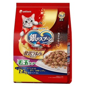 ユニチャームペット 銀のスプーン 贅沢うまみ仕立て 毛玉ケア まぐろ・かつお・煮干し・白身魚・しらす入り 1.4kg