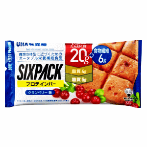 【在庫限り】UHA味覚糖 シックスパック プロテインバー クランベリー味 40g ※パッケージリニューアルに伴い画像と異なるパッケージの場合がございます。ご了承下さいませ。（賞味期限：2024年3月）のサムネイル